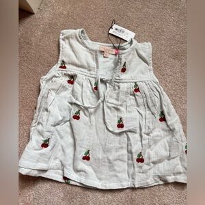 Pink chicken girls 5T embroidered cherries tank